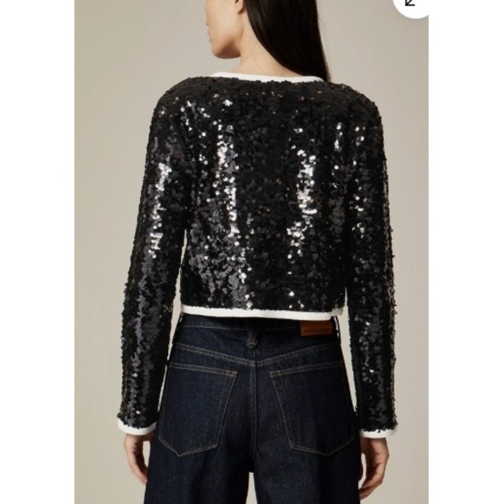 J.Crew Sequin Lady Jacket Black White Contrast Gold Button CF475 M NEW - Picture 11 of 11